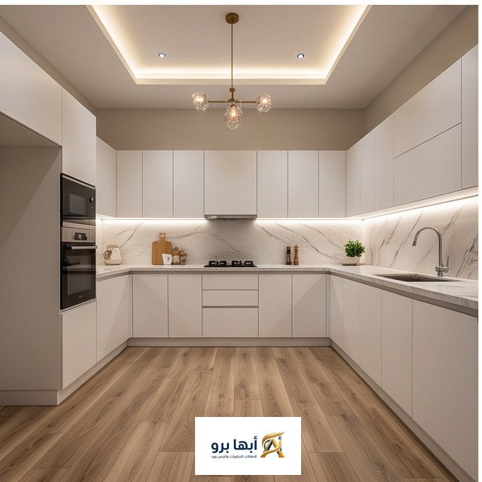 مطبخ حديث بأرضية باركيه SPC مقاومة للماء