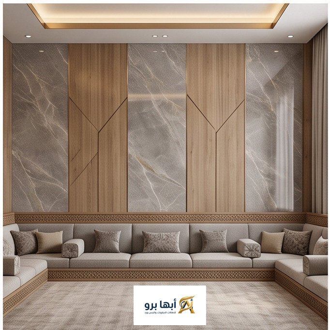 ديكور بديل الرخام والخشب في مجالس رجال سعودية بتصميم فاخر
